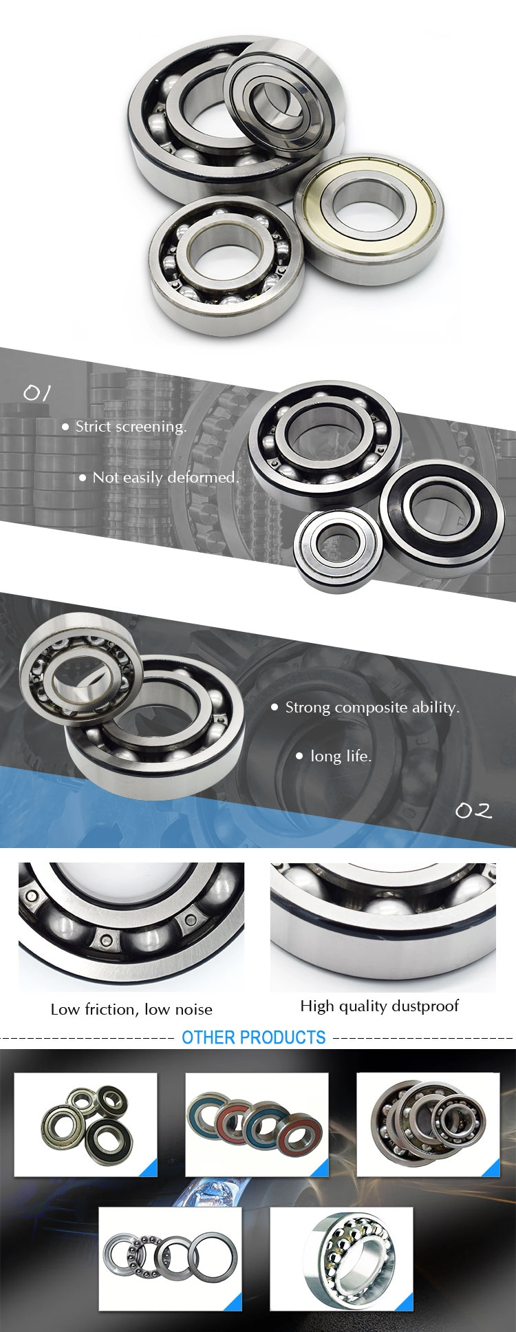 High Speed/Temp/Precision Deep Groove Ball Bearing, Angular Contact Ball Bearing, Thrust /Self-Aliging Ball Bearing, Thin Section Bearing, Insert Ball Bearing